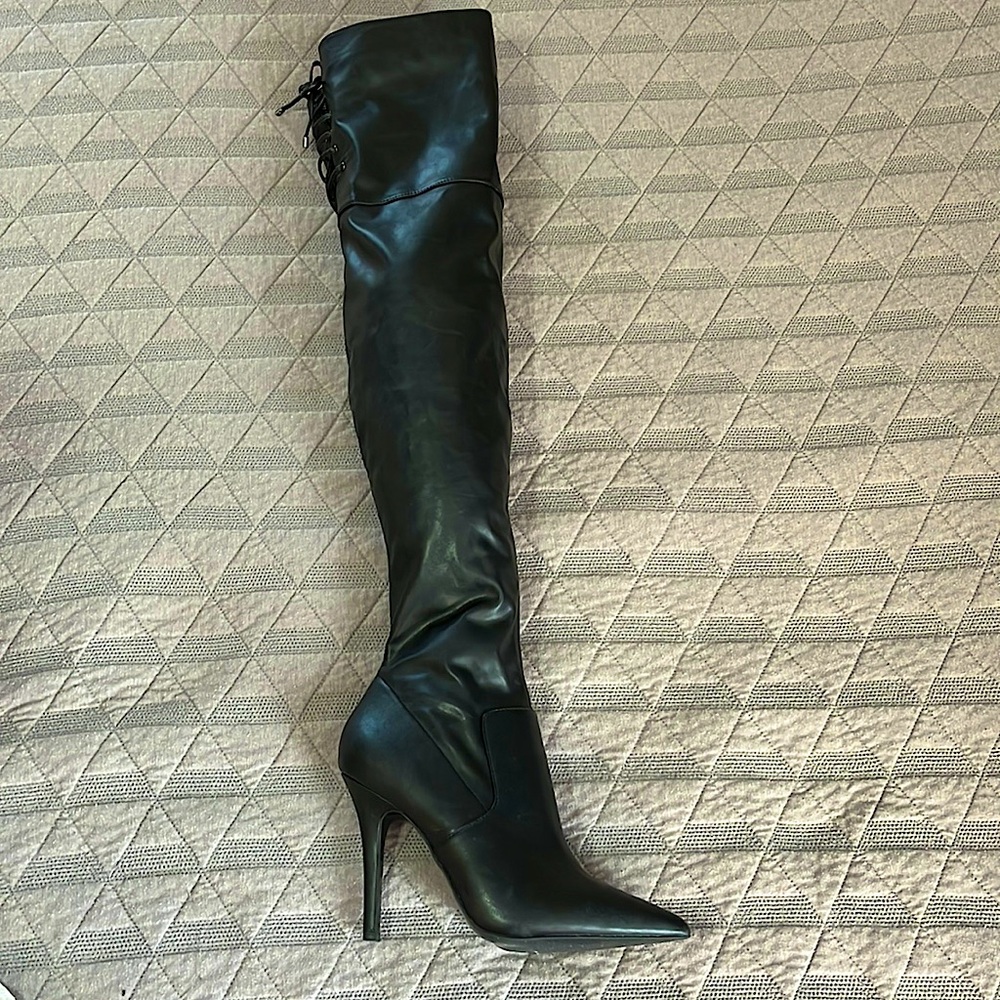 ALDO black faux leather tall boots